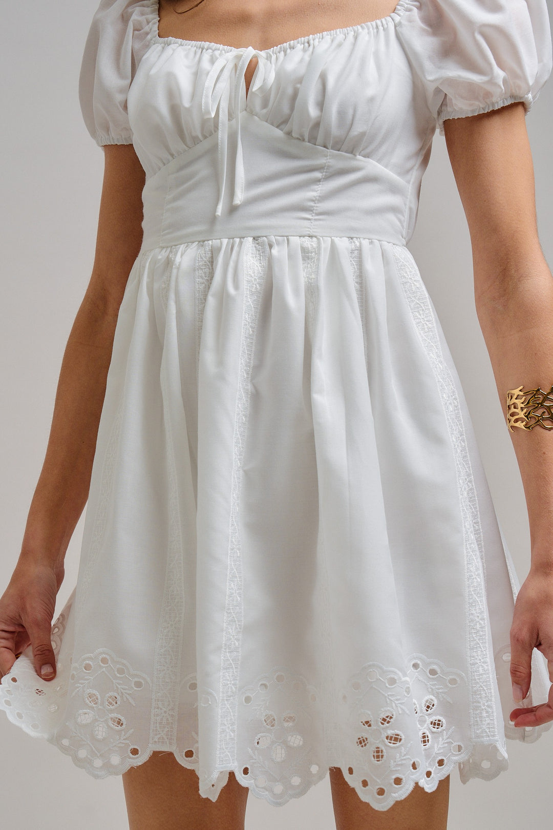The Sweetheart Eyelet Mini Dress in White - Women's Wholesale Dresses | Trend Notes