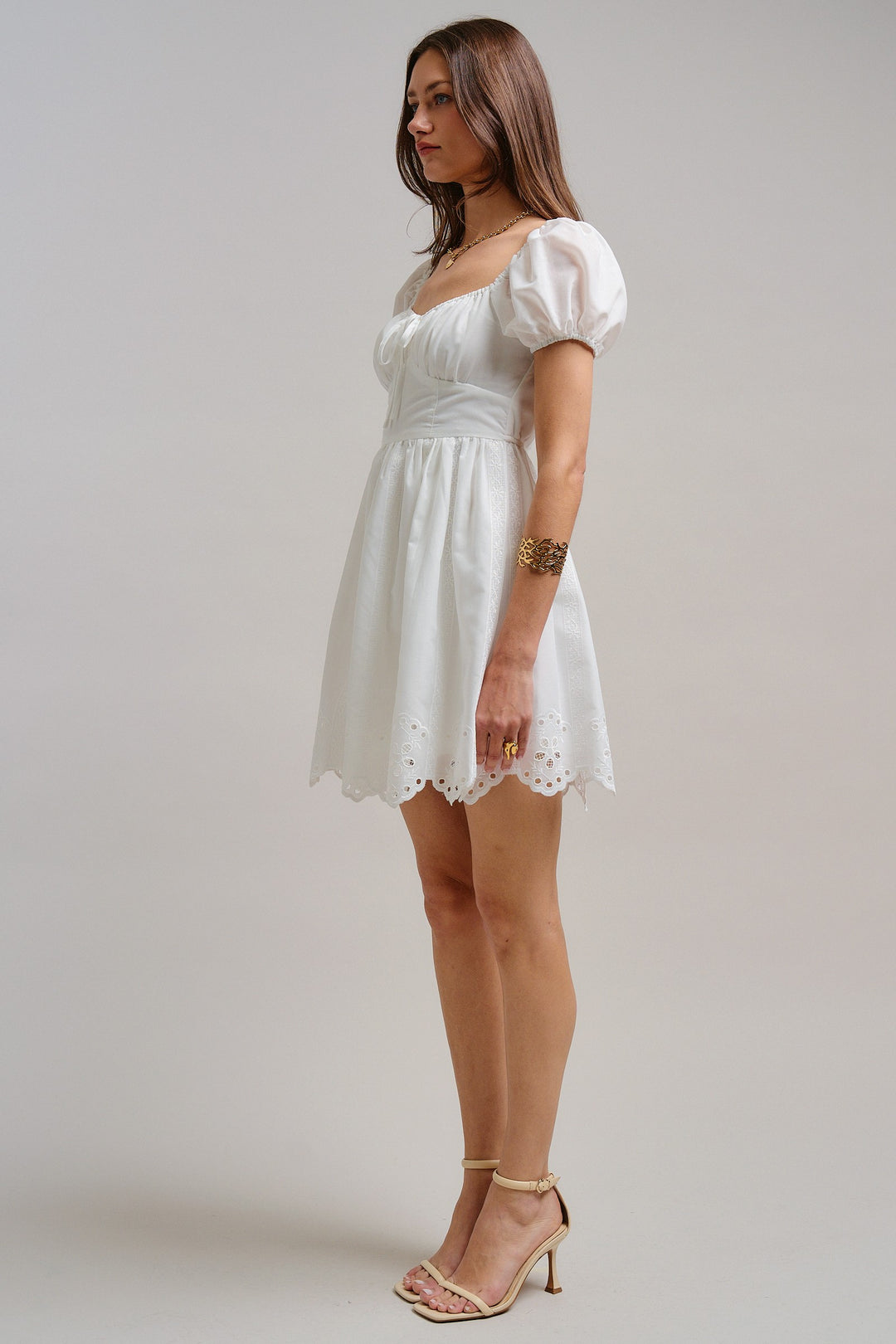 The Sweetheart Eyelet Mini Dress in White - Women's Wholesale Dresses | Trend Notes