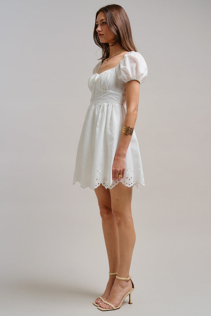The Sweetheart Eyelet Mini Dress in White - Women's Wholesale Dresses | Trend Notes