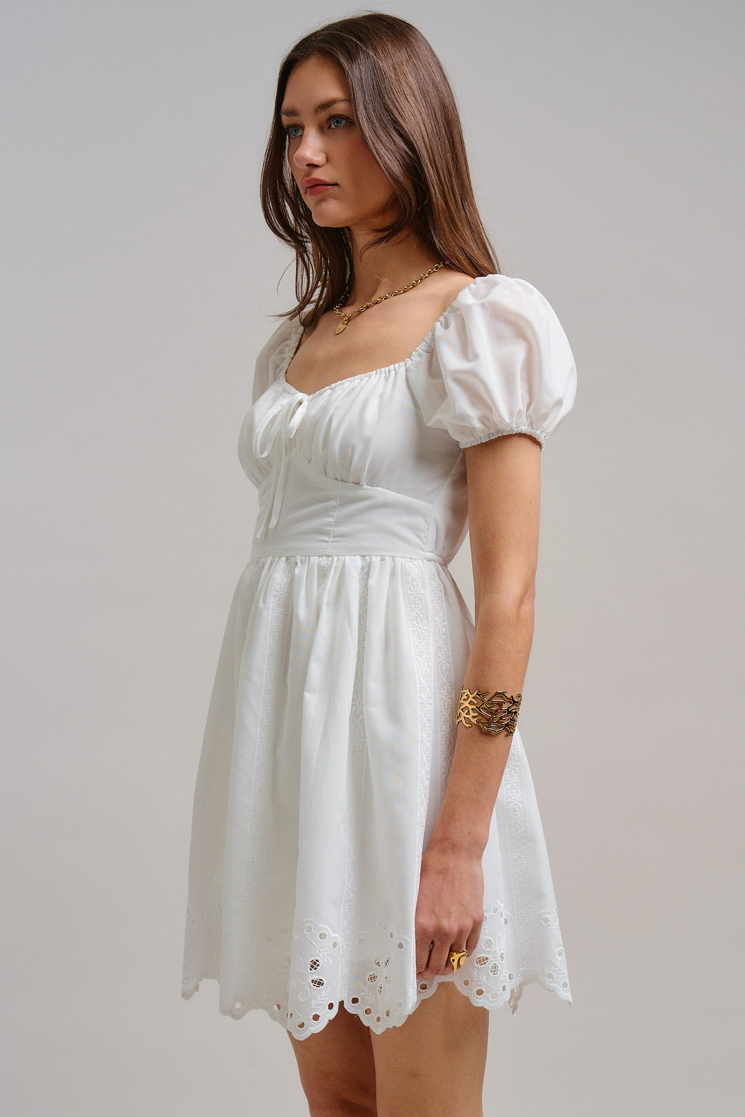 The Sweetheart Eyelet Mini Dress in White - Women's Wholesale Dresses | Trend Notes