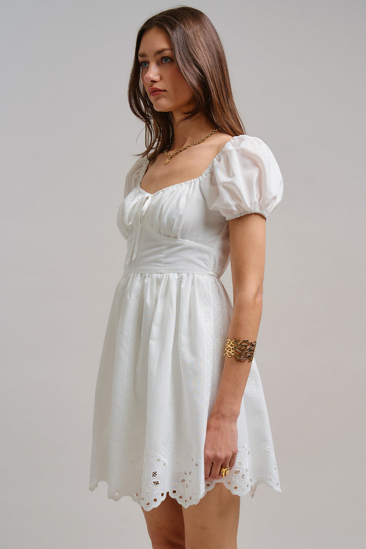 The Sweetheart Eyelet Mini Dress in White - Women's Wholesale Dresses | Trend Notes