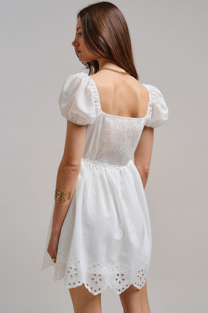 The Sweetheart Eyelet Mini Dress in White - Women's Wholesale Dresses | Trend Notes