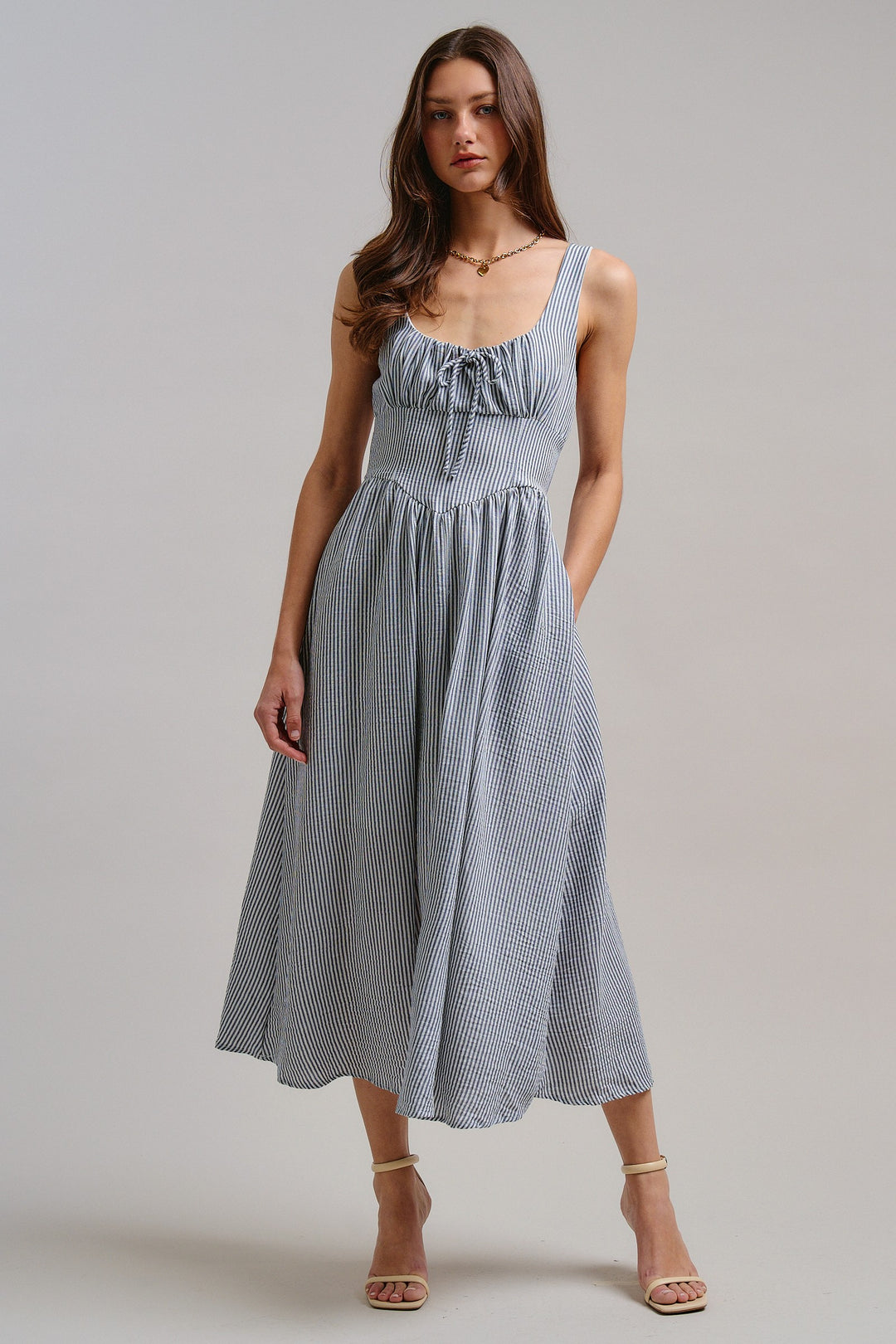 The Summer Picnic Midi Dress in Navy - Women's Wholesale Dresses | Trend Notes