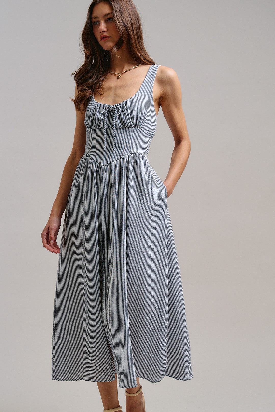 The Summer Picnic Midi Dress in Navy - Women's Wholesale Dresses | Trend Notes