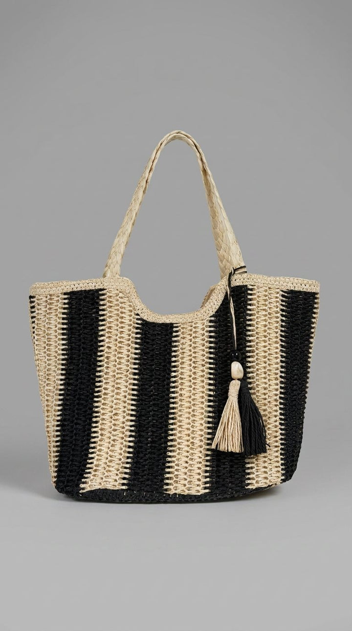 Amalfi Stripe Carryall in Black - Women's Wholesale Fashion | Trend Notes