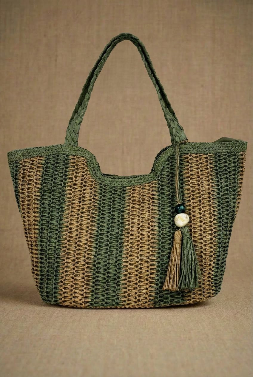 Amalfi Stripe Carryall in Olive - Women's Wholesale Fashion | Trend Notes