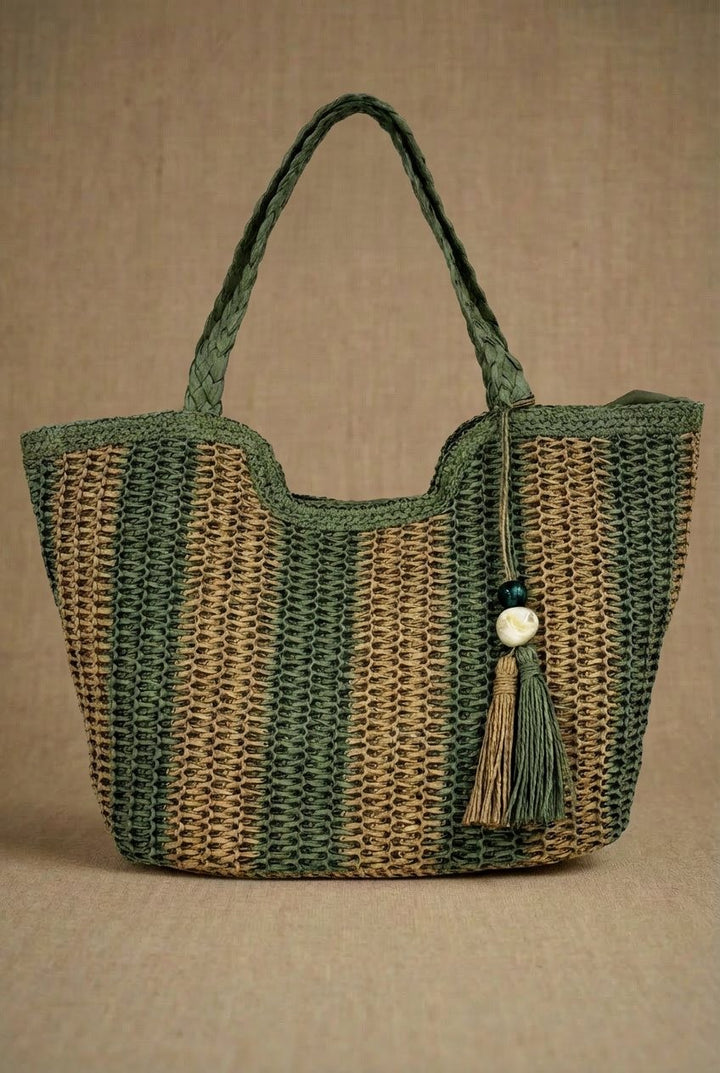 Amalfi Stripe Carryall in Olive - Women's Wholesale Fashion | Trend Notes