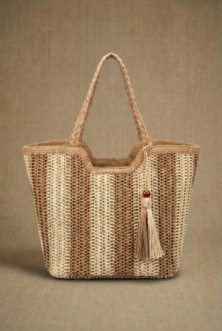 Amalfi Stripe Carryall in Taupe	 - Women's Wholesale Fashion | Trend Notes