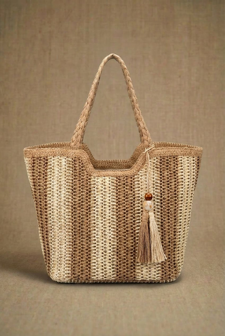 Amalfi Stripe Carryall in Taupe	 - Women's Wholesale Fashion | Trend Notes