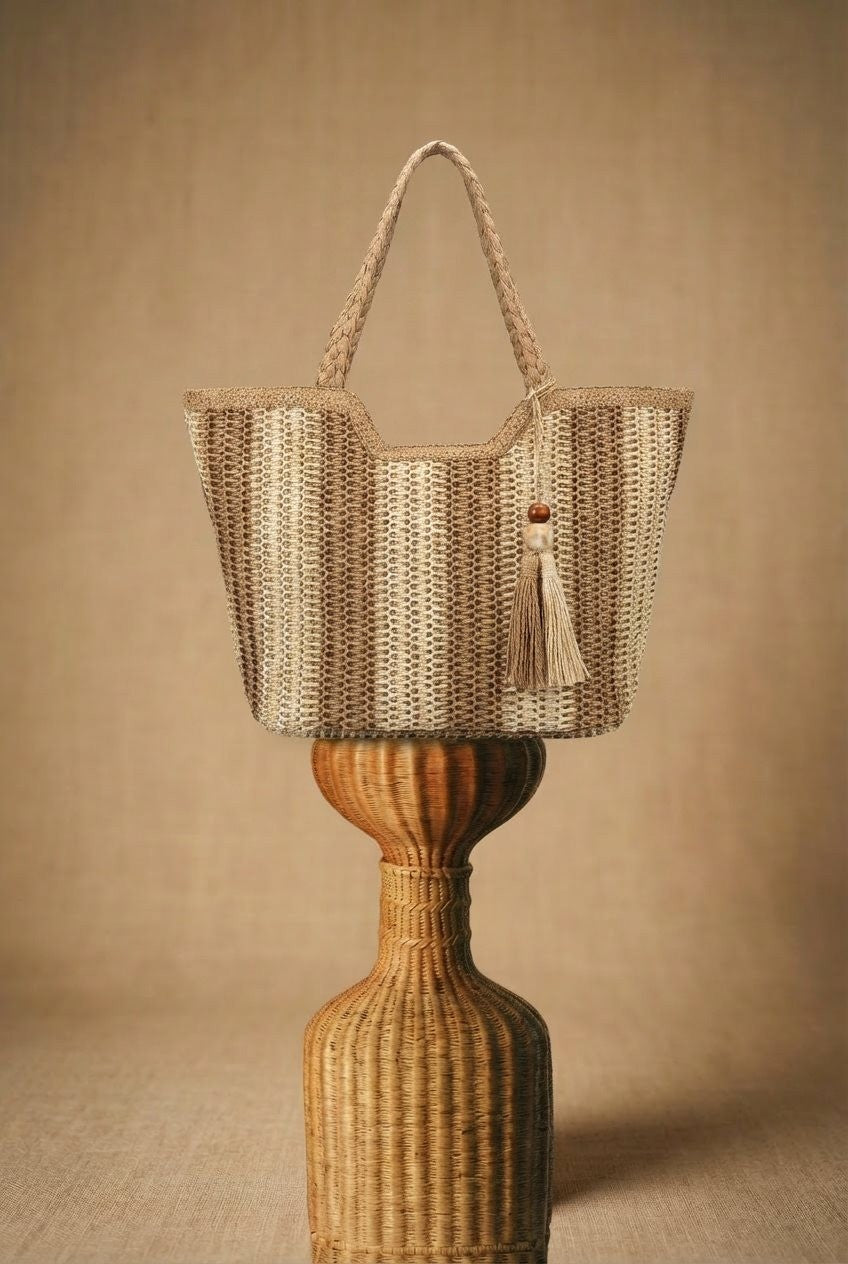 Amalfi Stripe Carryall in Taupe	 - Women's Wholesale Fashion | Trend Notes