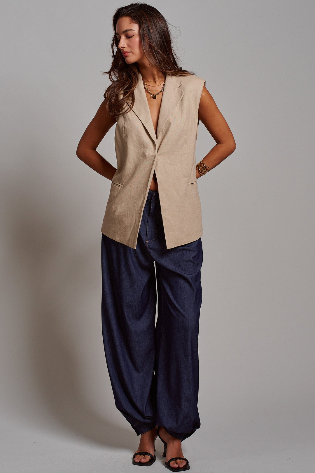 Riviera Tailored Vest in Khaki - Women's Wholesale Fashion | Trend Notes