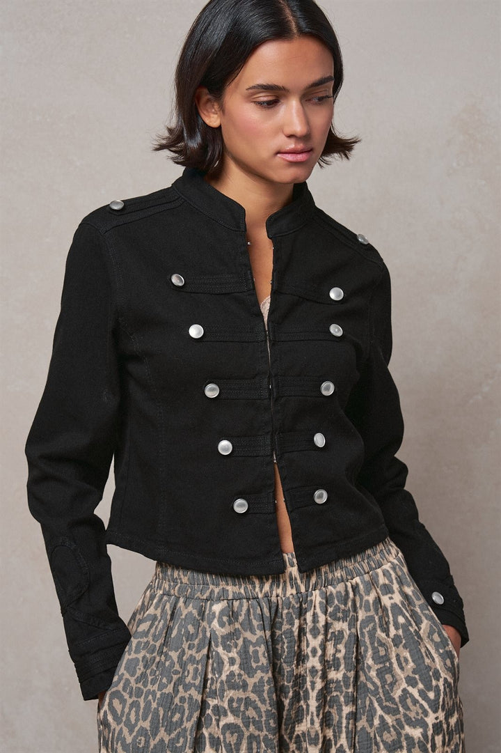 Cotton Stretch Military Button Jacket in Black - Women's Wholesale Jackets & Blazers | Trend Notes