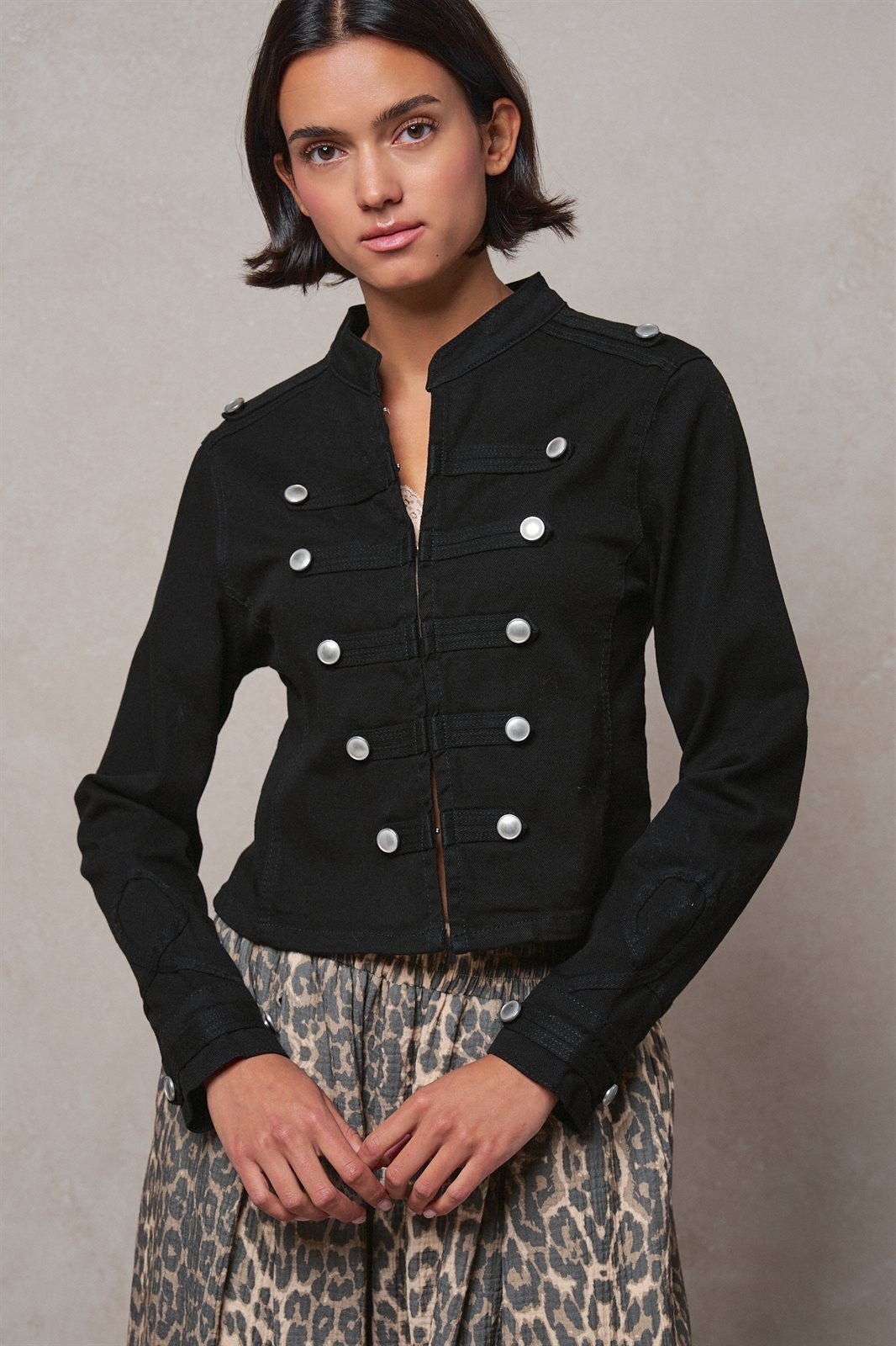 Cotton Stretch Military Button Jacket in Black - Women's Wholesale Jackets & Blazers | Trend Notes