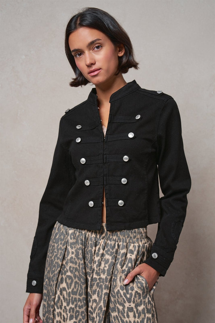 Cotton Stretch Military Button Jacket in Black - Women's Wholesale Jackets & Blazers | Trend Notes