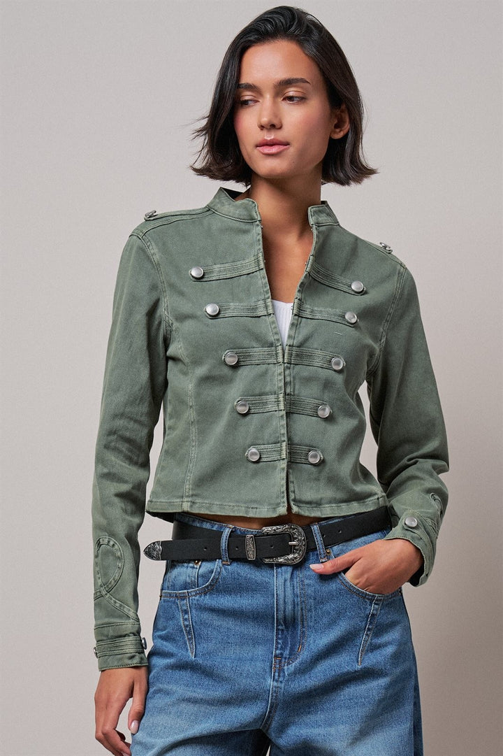 Cotton Stretch Military Button Jacket in Olive - Women's Wholesale Jackets & Blazers | Trend Notes