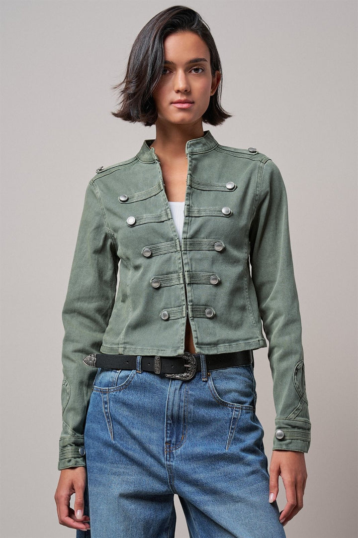 Cotton Stretch Military Button Jacket in Olive - Women's Wholesale Jackets & Blazers | Trend Notes