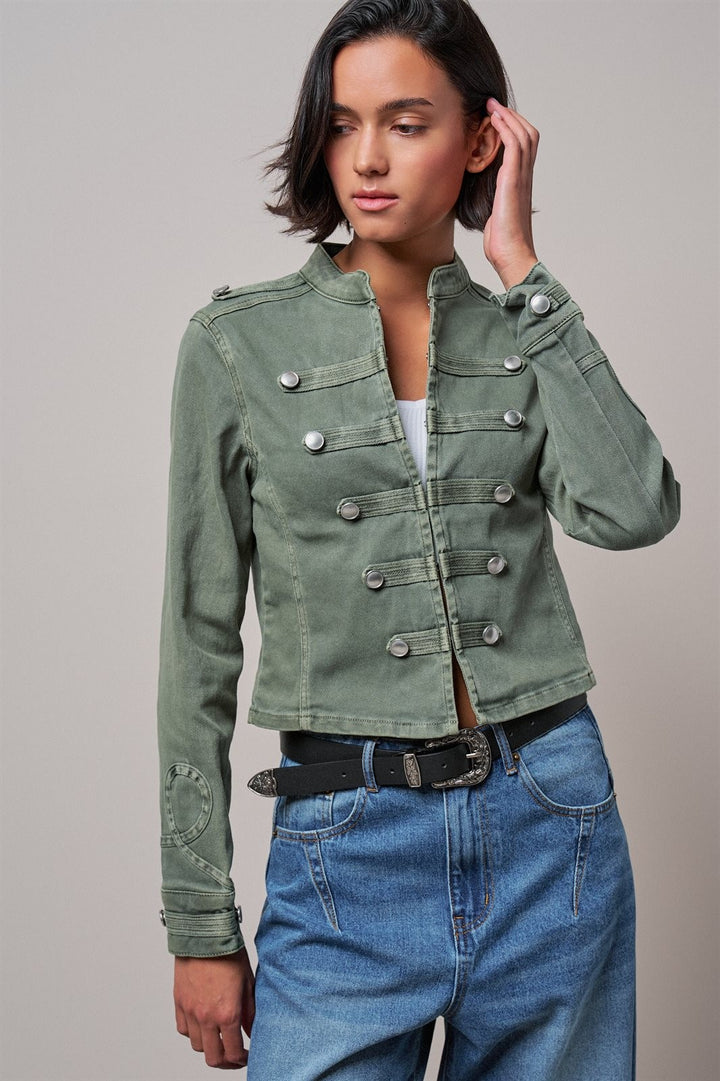 Cotton Stretch Military Button Jacket in Olive - Women's Wholesale Jackets & Blazers | Trend Notes