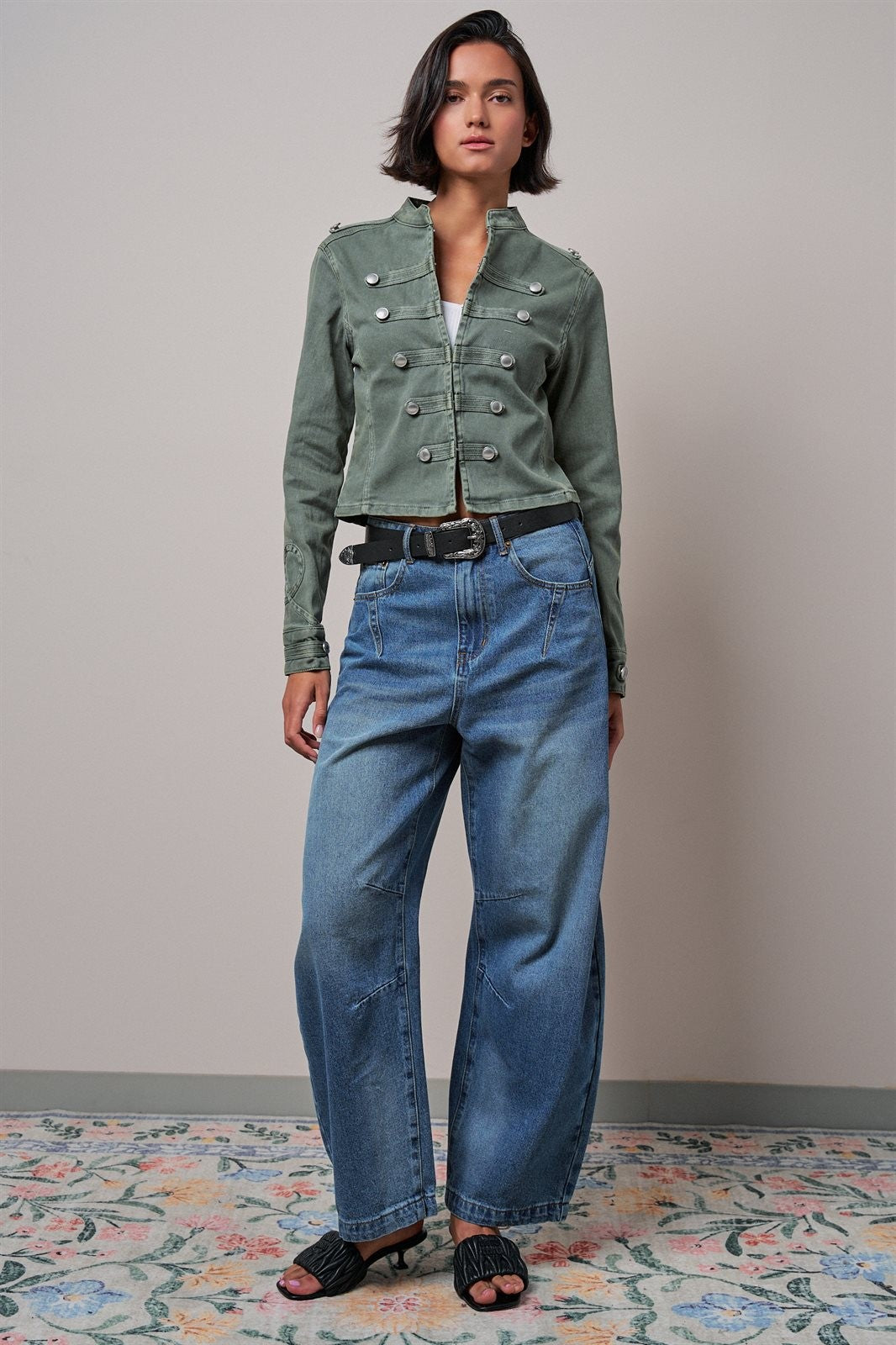 Cotton Stretch Military Button Jacket in Olive - Women's Wholesale Jackets & Blazers | Trend Notes