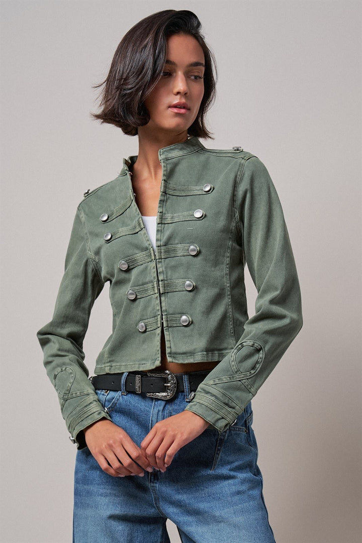 Cotton Stretch Military Button Jacket in Olive - Women's Wholesale Jackets & Blazers | Trend Notes