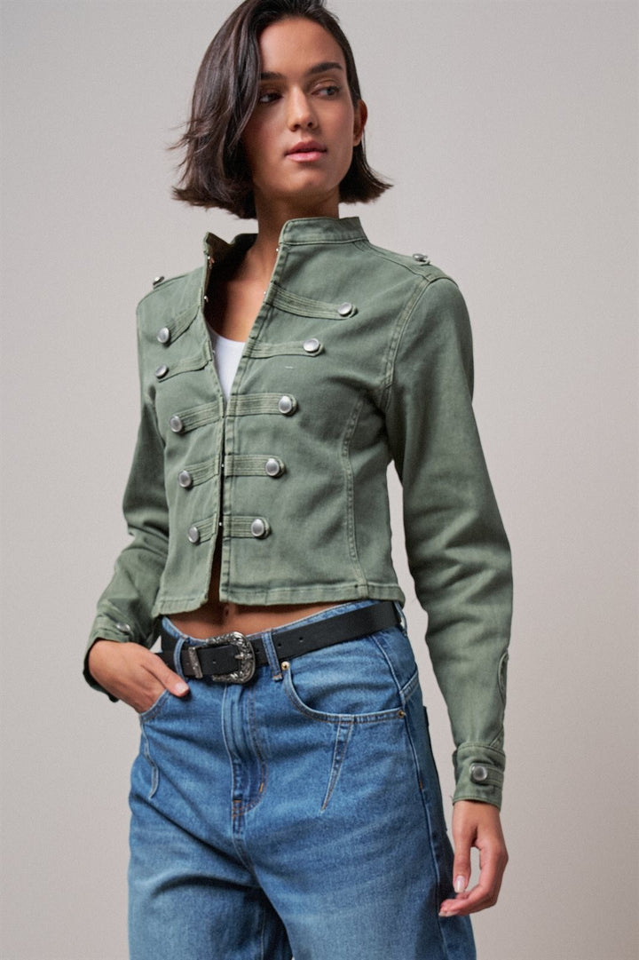 Cotton Stretch Military Button Jacket in Olive - Women's Wholesale Jackets & Blazers | Trend Notes