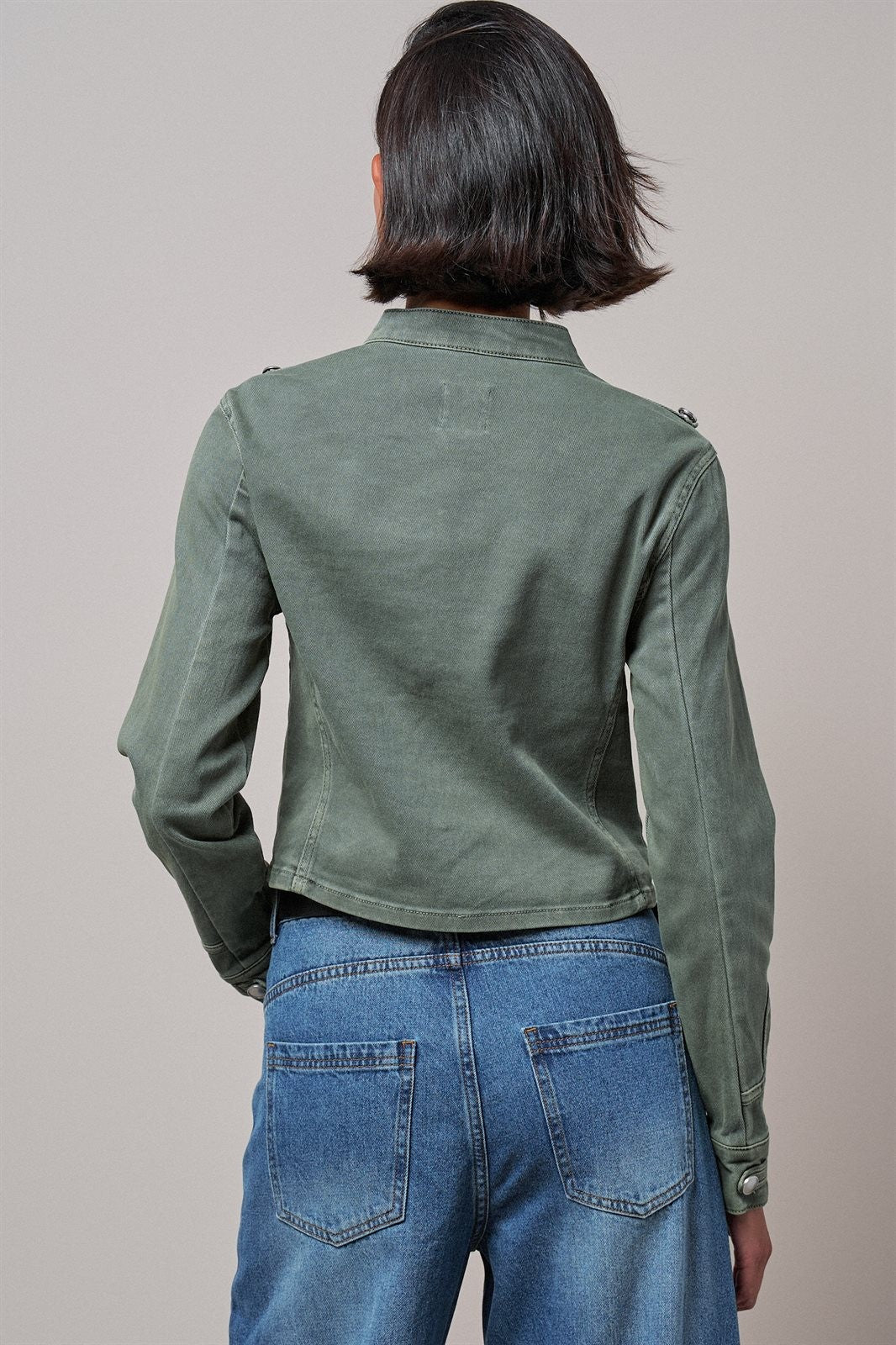 Cotton Stretch Military Button Jacket in Olive - Women's Wholesale Jackets & Blazers | Trend Notes