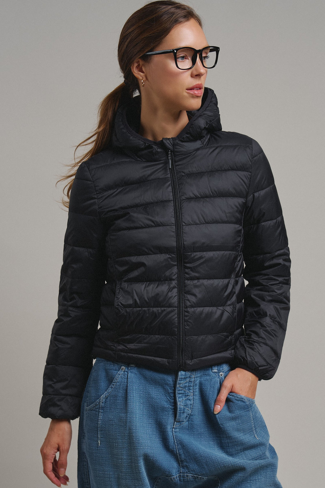 Crisp Air Hooded Puffer Jacket in Black - Women's Wholesale Puffer Outerwear | Trend Notes