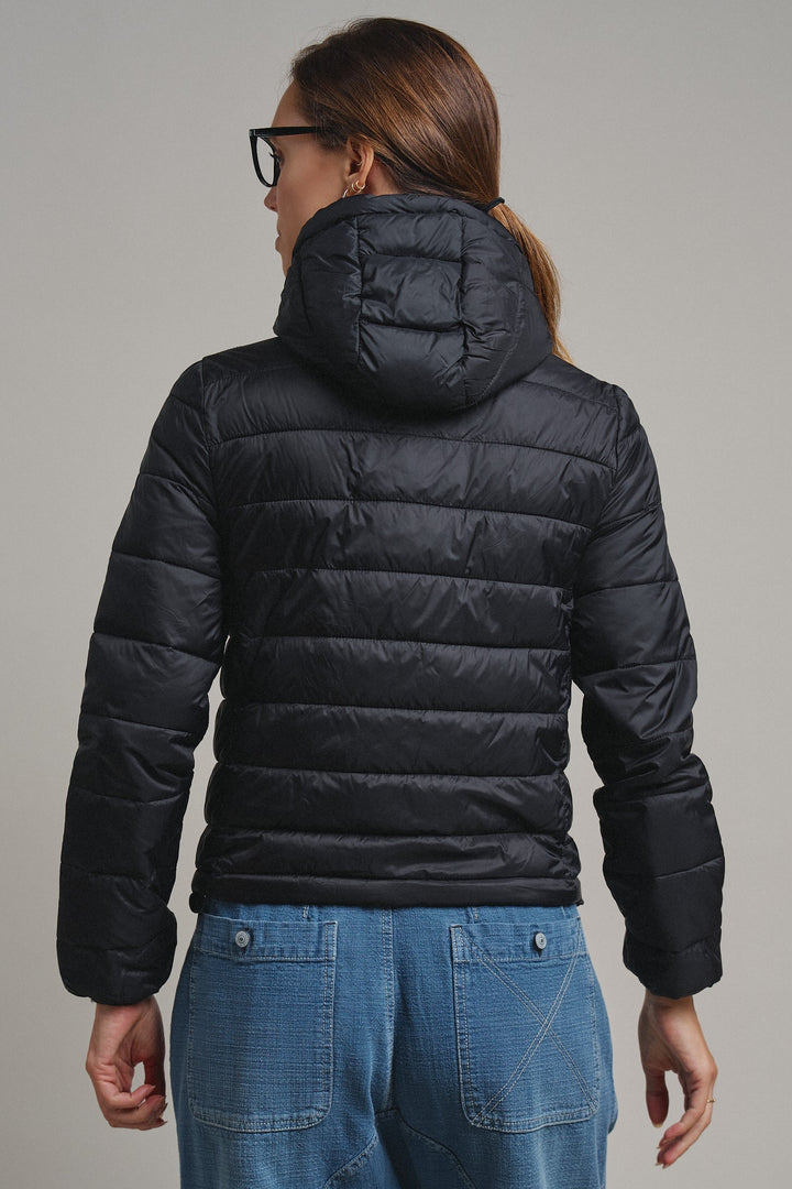 Crisp Air Hooded Puffer Jacket in Black - Women's Wholesale Puffer Outerwear | Trend Notes