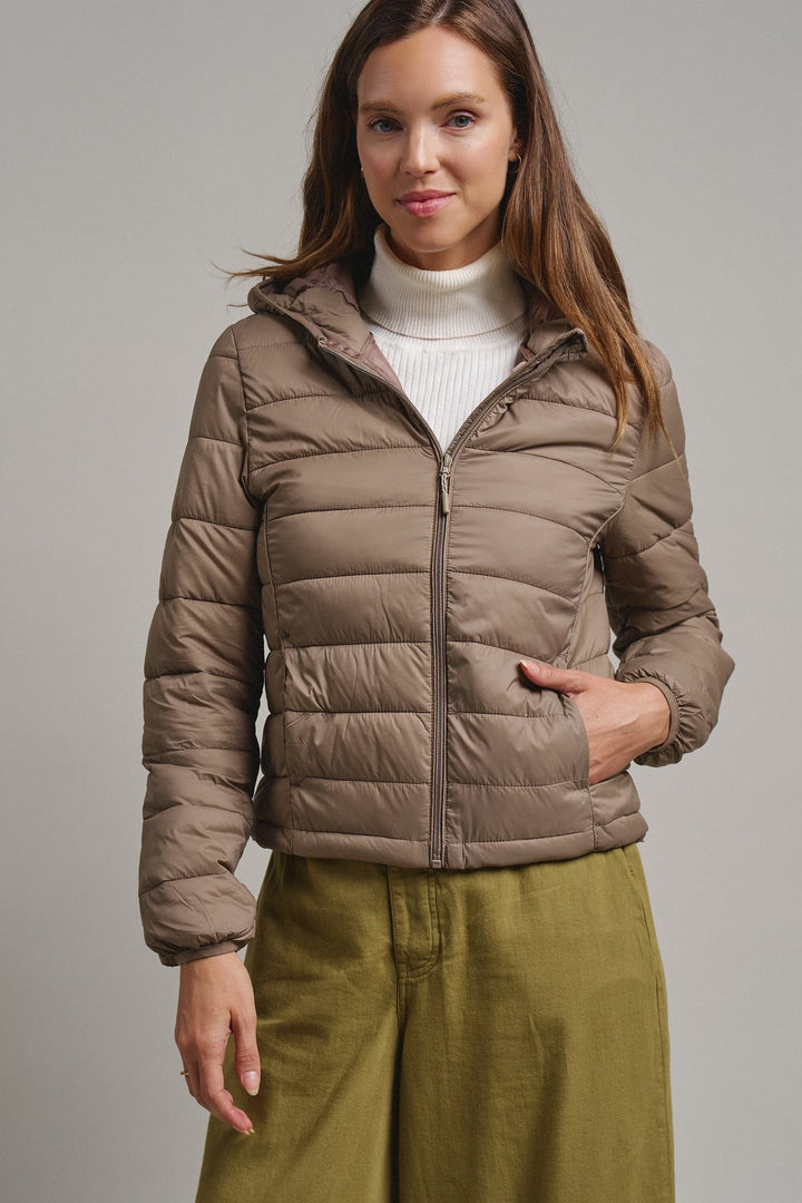 Crisp Air Hooded Puffer Jacket in Mocha - Women's Wholesale Puffer Outerwear | Trend Notes