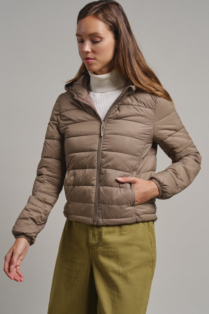 Crisp Air Hooded Puffer Jacket in Mocha - Women's Wholesale Puffer Outerwear | Trend Notes