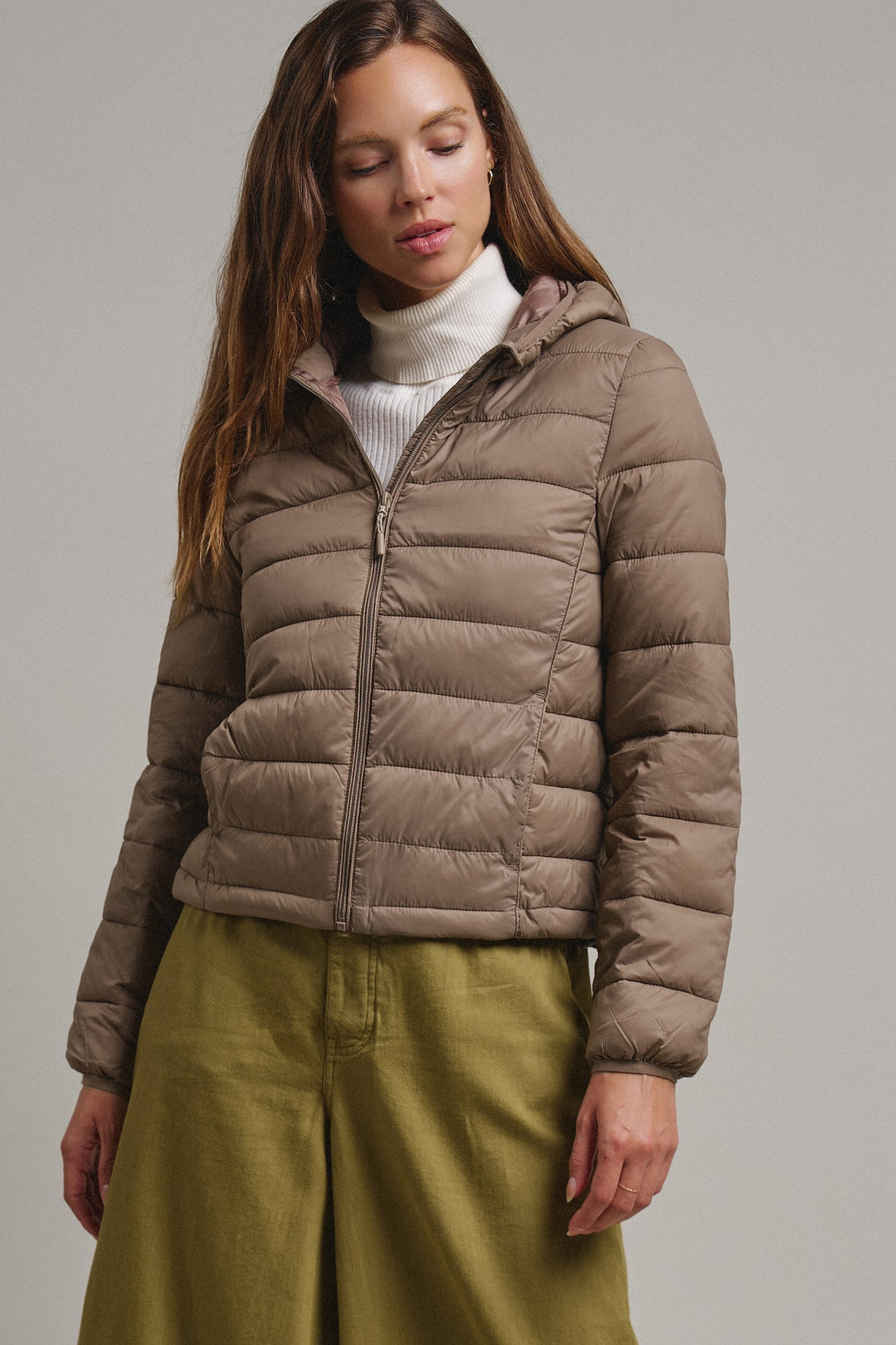 Crisp Air Hooded Puffer Jacket in Mocha - Women's Wholesale Puffer Outerwear | Trend Notes