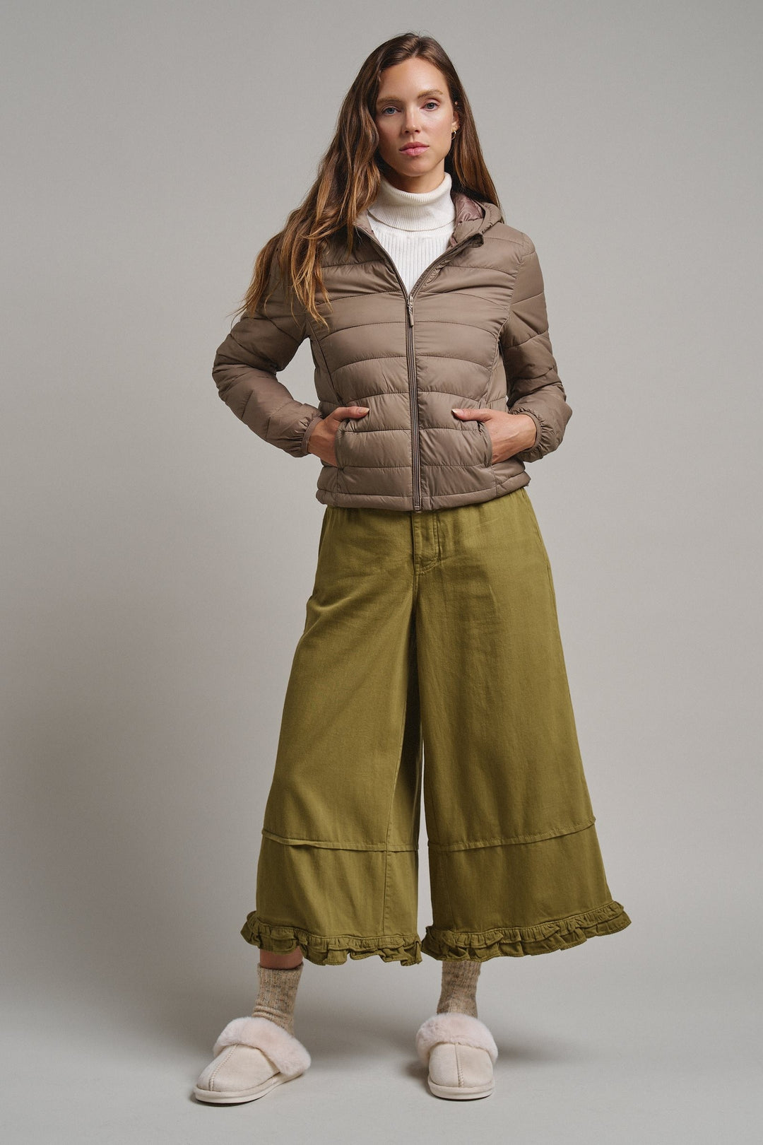 Crisp Air Hooded Puffer Jacket in Mocha - Women's Wholesale Puffer Outerwear | Trend Notes