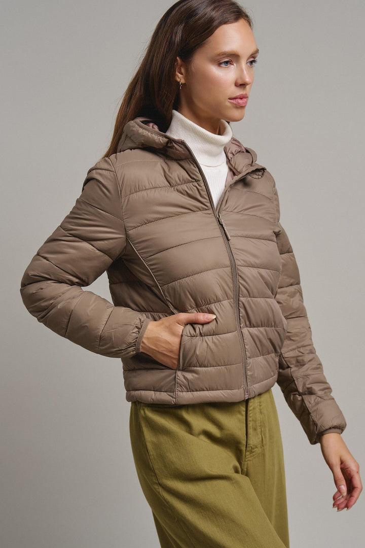 Crisp Air Hooded Puffer Jacket in Mocha - Women's Wholesale Puffer Outerwear | Trend Notes