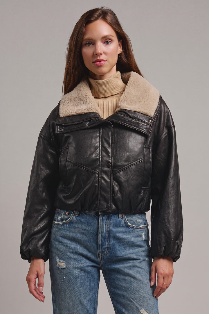 Aviator Hour Sherpa Crop Jacket in Black - Women's Wholesale Jackets & Blazers | Trend Notes