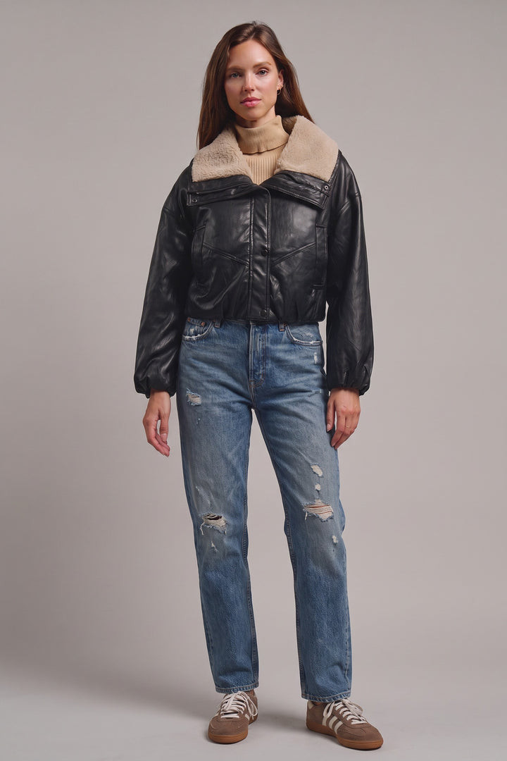 Aviator Hour Sherpa Crop Jacket in Black - Women's Wholesale Jackets & Blazers | Trend Notes