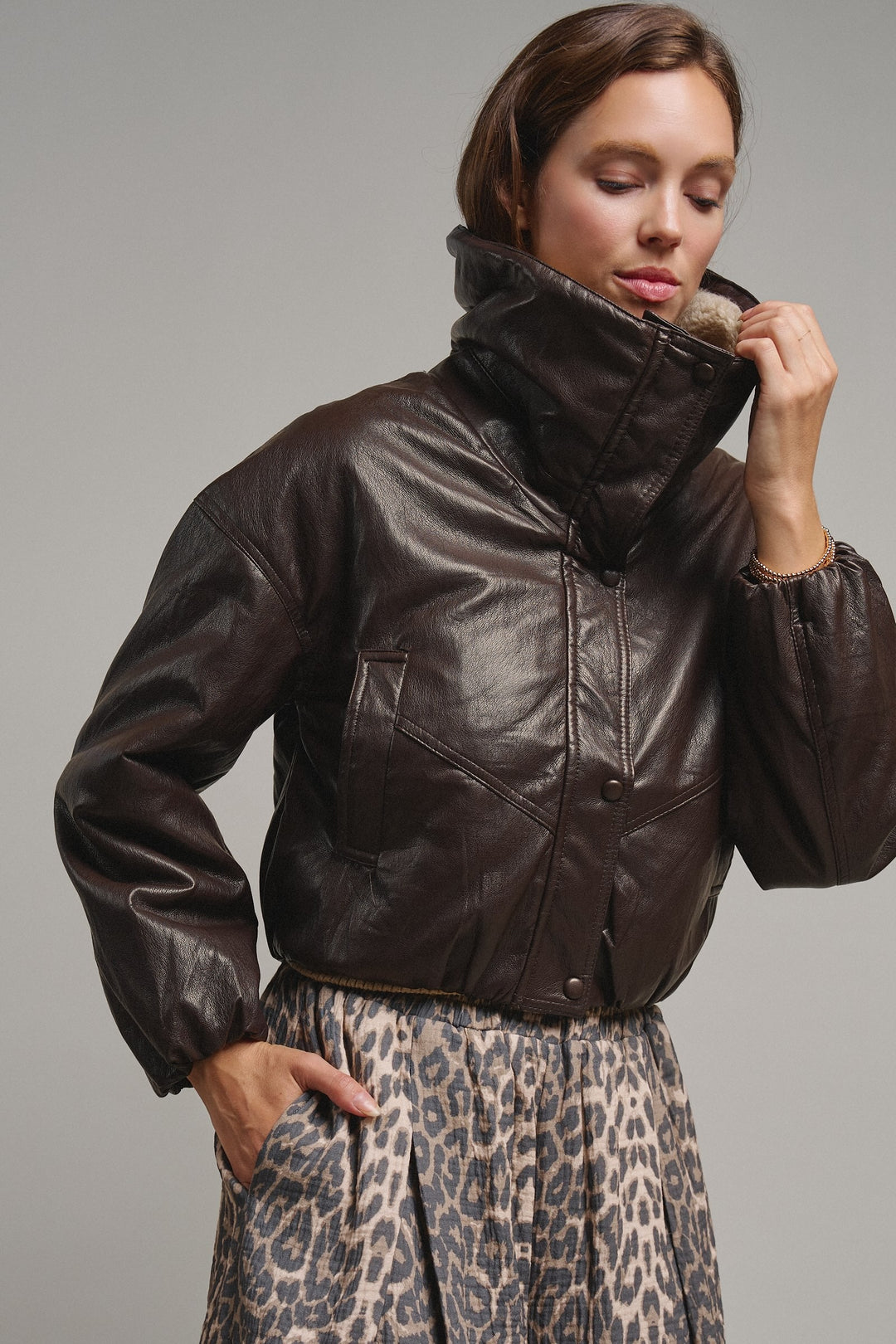 Aviator Hour Sherpa Crop Jacket in Chocolate - Women's Wholesale Jackets & Blazers | Trend Notes