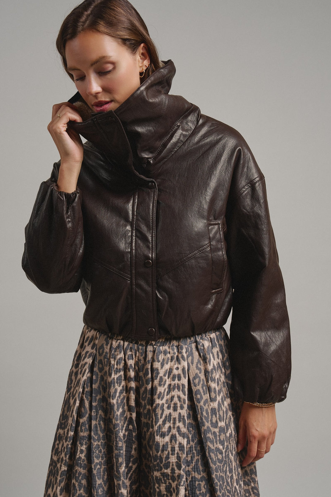 Aviator Hour Sherpa Crop Jacket in Chocolate - Women's Wholesale Jackets & Blazers | Trend Notes