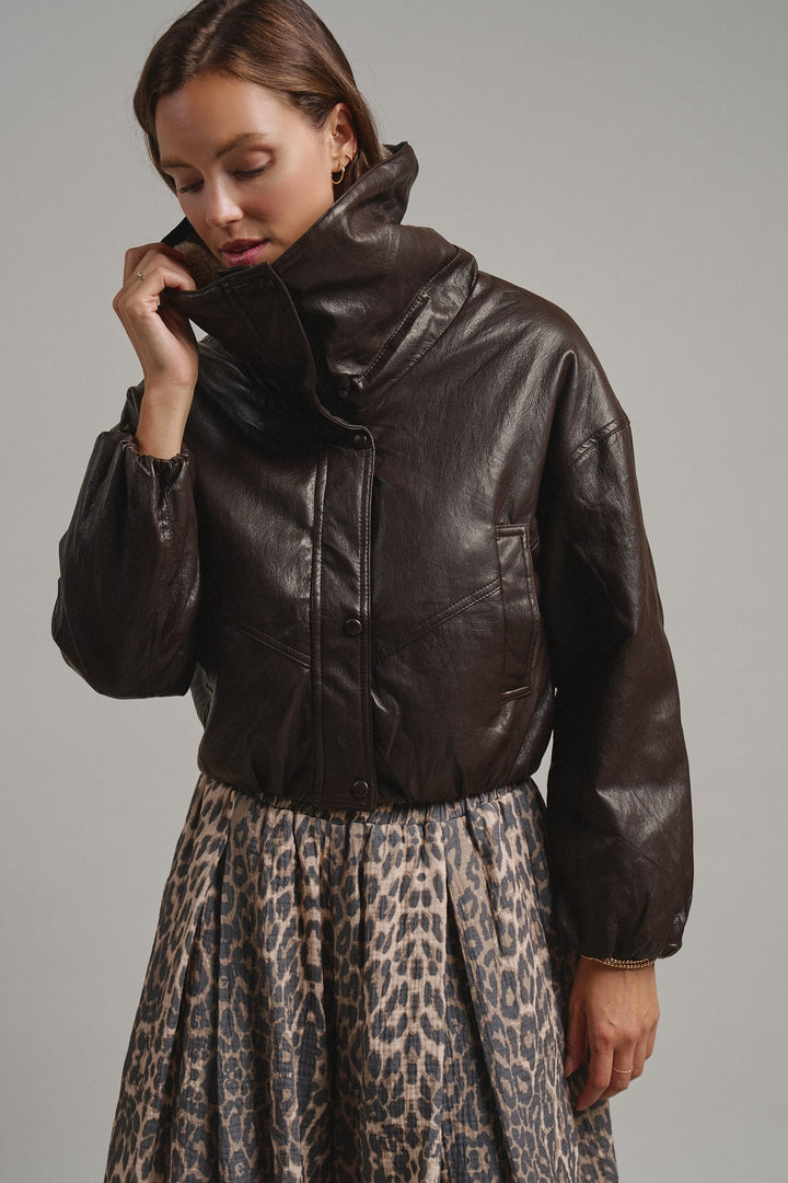 Aviator Hour Sherpa Crop Jacket in Chocolate - Women's Wholesale Jackets & Blazers | Trend Notes