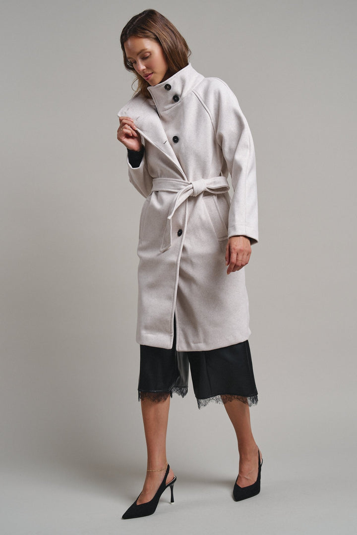 Quiet Luxe Napoleon Collar Coat in Ivory - Women's Wholesale Coats | Trend Notes