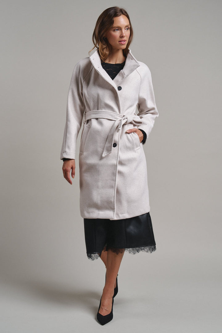 Quiet Luxe Napoleon Collar Coat in Ivory - Women's Wholesale Coats | Trend Notes