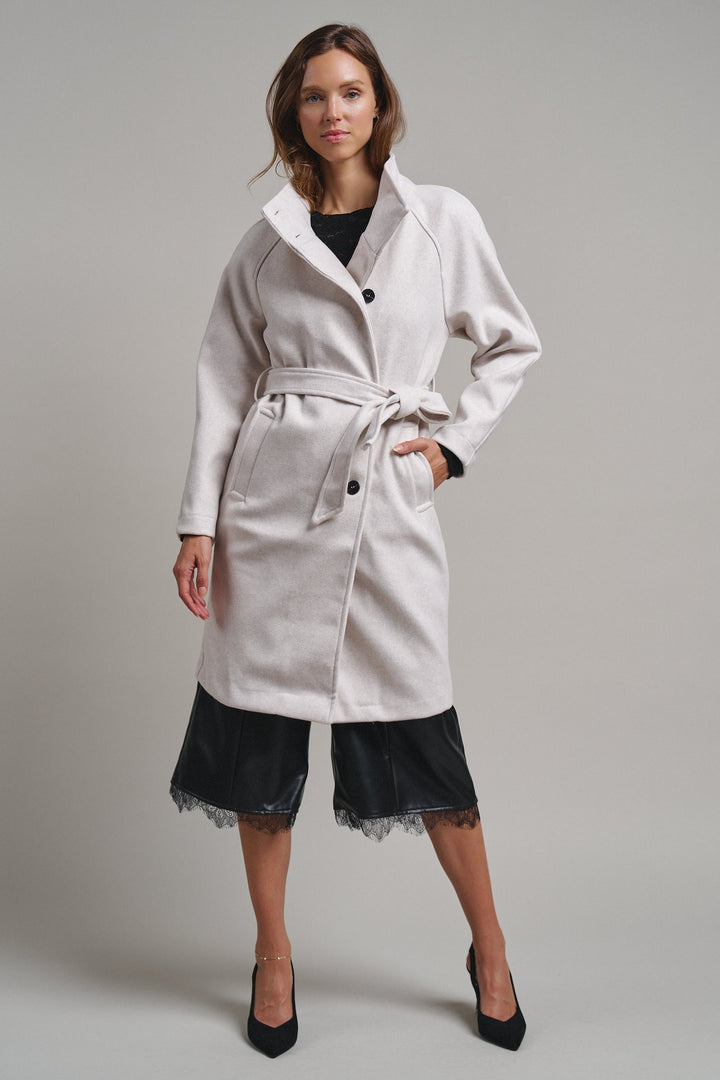 Quiet Luxe Napoleon Collar Coat in Ivory - Women's Wholesale Coats | Trend Notes