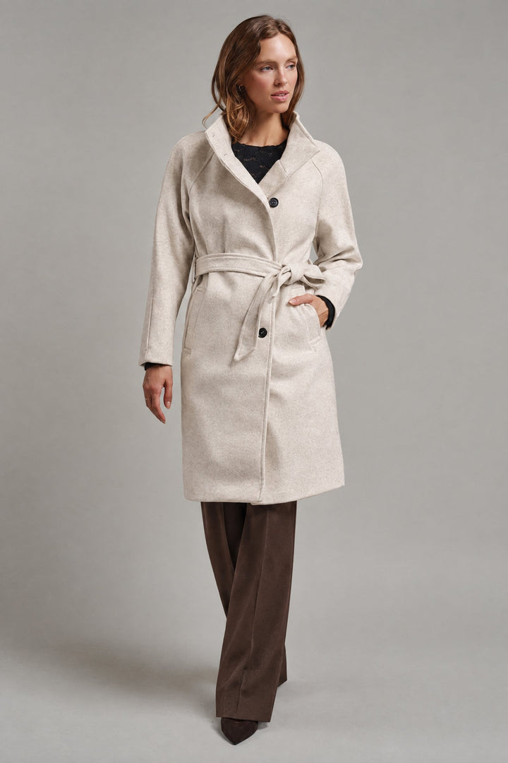 Quiet Luxe Napoleon Collar Coat in Oatmeal - Women's Wholesale Coats | Trend Notes