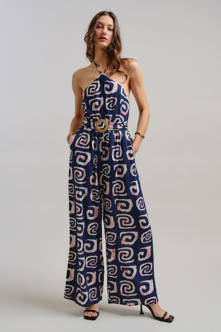 Indigo Oasis Halter Jumpsuit in Navy - Women's Wholesale Jumpsuits & Rompers | Trend Notes