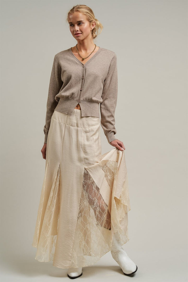 Fine Knit V-Neck Button Cardigan in H Mocha - Women's Wholesale Cardigans & Shrugs | Trend Notes