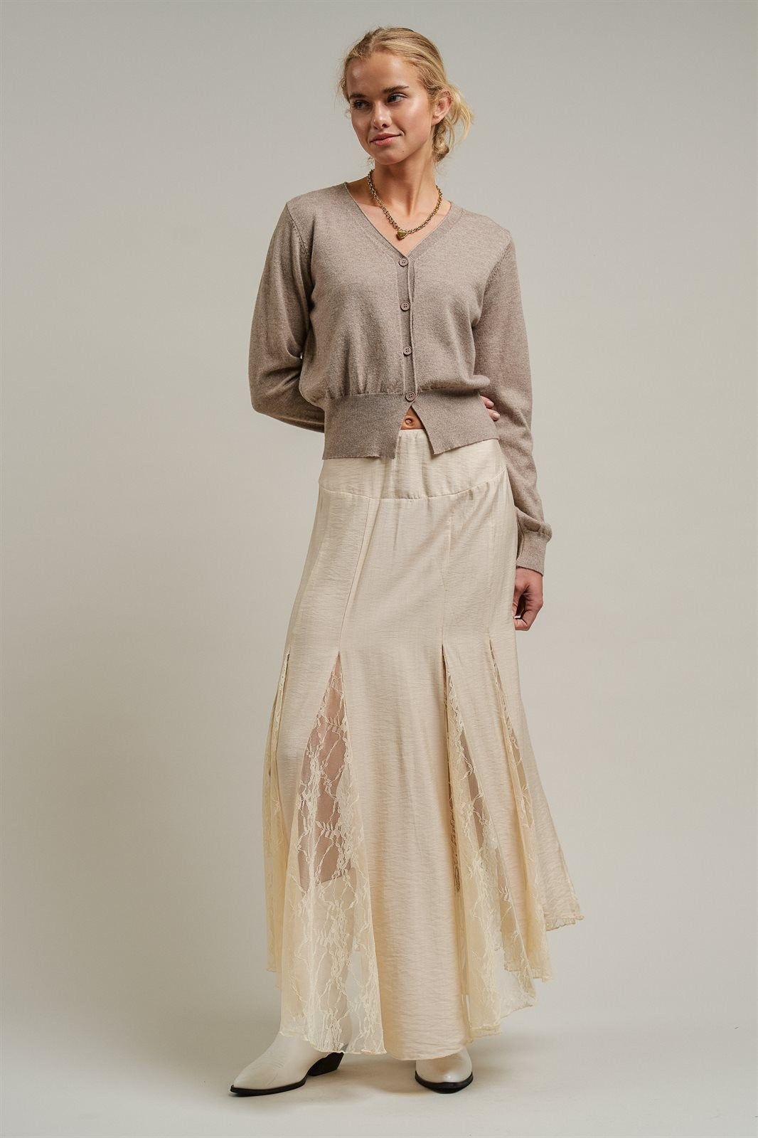 Fine Knit V-Neck Button Cardigan in H Mocha - Women's Wholesale Cardigans & Shrugs | Trend Notes