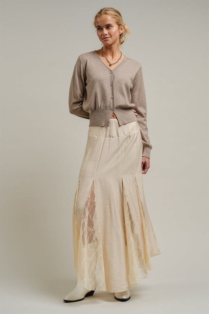 Fine Knit V-Neck Button Cardigan in H Mocha - Women's Wholesale Cardigans & Shrugs | Trend Notes