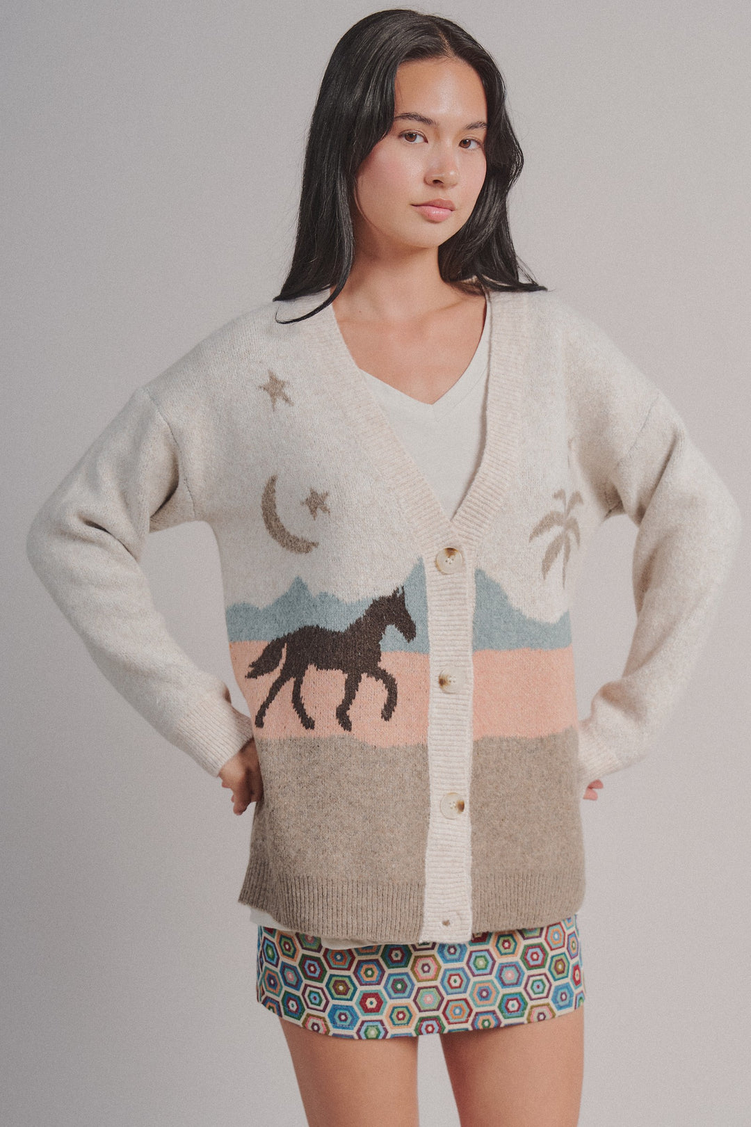 Coastal Horse Scenic Knit Cardigan in Taupe	 - Women's Wholesale Fashion | Trend Notes