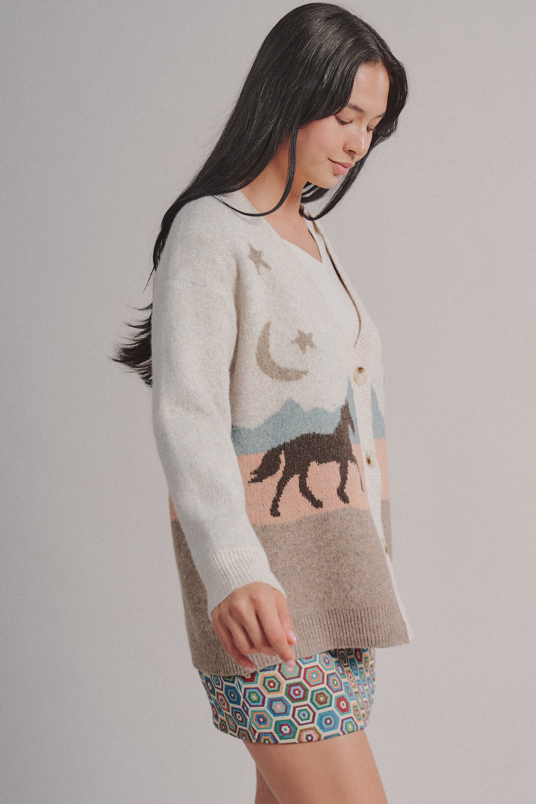 Coastal Horse Scenic Knit Cardigan in Taupe	 - Women's Wholesale Fashion | Trend Notes