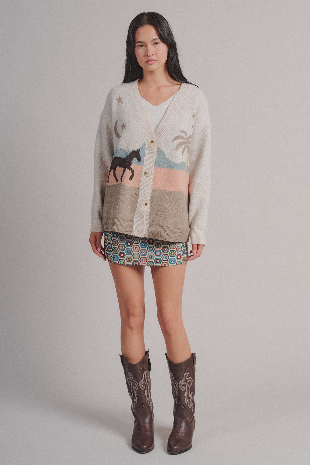 Coastal Horse Scenic Knit Cardigan in Taupe	 - Women's Wholesale Fashion | Trend Notes