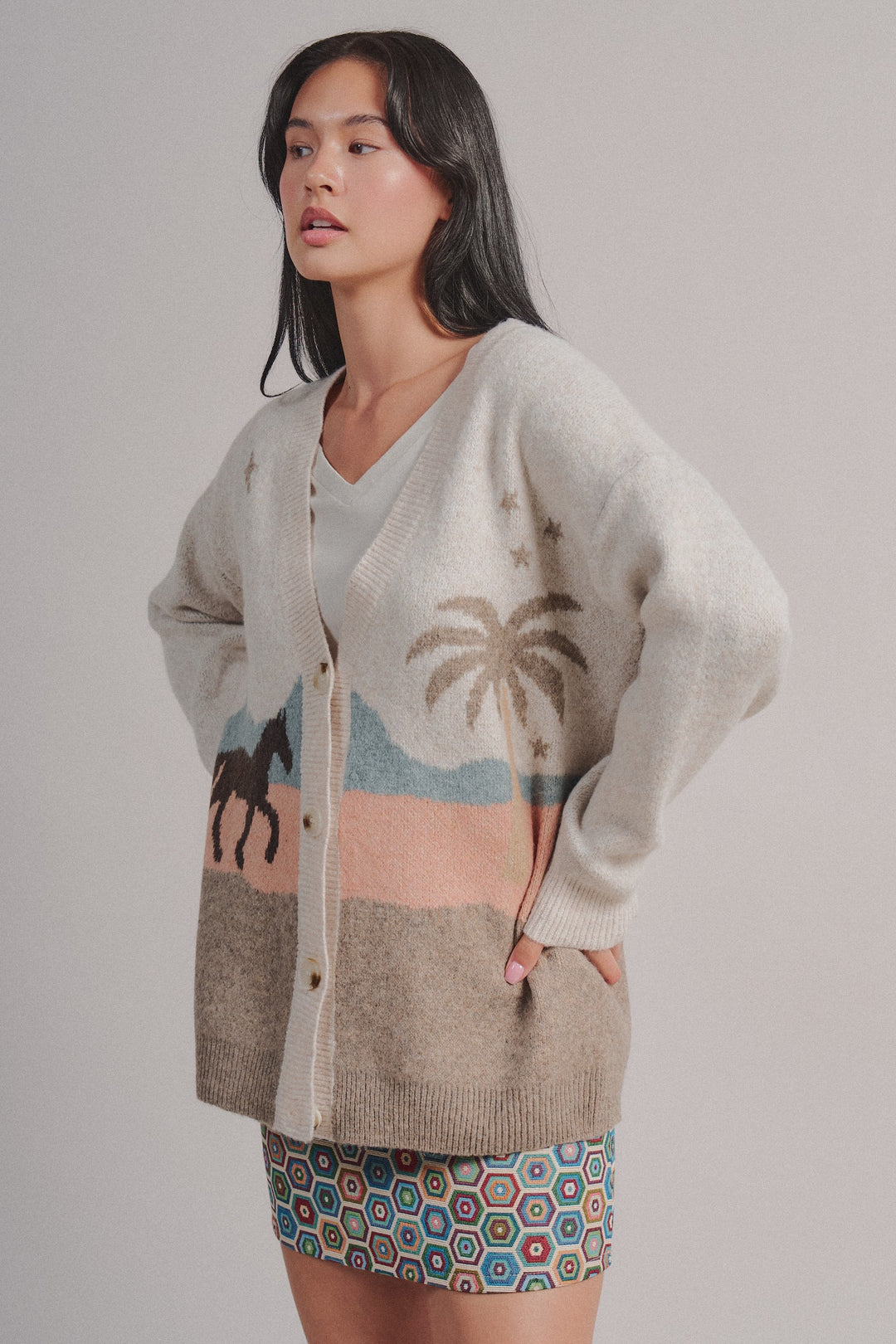 Coastal Horse Scenic Knit Cardigan in Taupe	 - Women's Wholesale Fashion | Trend Notes