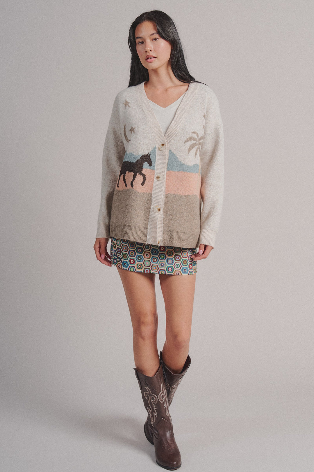 Coastal Horse Scenic Knit Cardigan in Taupe	 - Women's Wholesale Fashion | Trend Notes